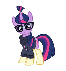 Size: 862x927 | Tagged: safe, artist:n238900, moondancer, twilight sparkle, character to character, frown, glasses, looking down, moondancer's sweater, pony to pony, recolor, transformation, transformation sequence