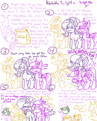 Size: 4779x6013 | Tagged: safe, artist:adorkabletwilightandfriends, moondancer, spike, starlight glimmer, twilight sparkle, twilight sparkle (alicorn), alicorn, dragon, pony, comic:adorkable twilight and friends, absurd resolution, adorkable twilight, angry, clothes, cold, comic, dirty, female, flu season, germs, gloves, humor, lineart, mare, mask, mucus, pre sneeze, prevention, safety, screaming, sick, simple background, slice of life, sneezing, snot, upset, white background