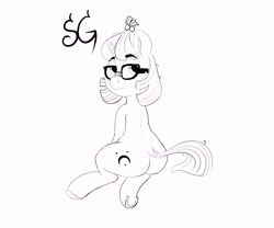 Size: 6000x5000 | Tagged: safe, artist:sunlightgryphon, derpibooru exclusive, moondancer, absurd resolution, glasses, looking at you, monochrome, plot