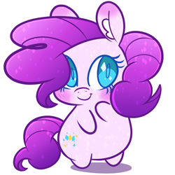 Size: 900x900 | Tagged: safe, artist:dailypinkiepie, pinkie pie, rarity, earth pony, pony, unicorn, alternate cutie mark, blushing, chibi, chubby, chubby cheeks, cute, ear fluff, fusion, simple background, smiling, solo, white background, wingding eyes