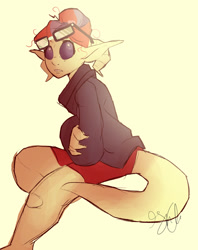 Size: 1024x1294 | Tagged: safe, artist:shellielle, moondancer, anthro, clothes, commission, commissioner:alkonium, female, glasses, shorts, solo, species swap, sweater, tiefling