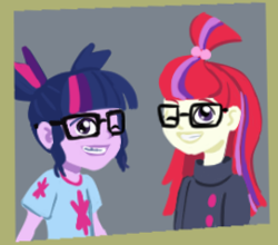 Size: 271x238 | Tagged: safe, artist:verumtee, moondancer, sci-twi, twilight sparkle, comic:sparkling shimmer, equestria girls, braces, equestria girls-ified, glasses, younger