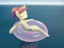 Size: 1280x960 | Tagged: safe, artist:globug100art, moondancer, pony, unicorn, cutie mark, eyes closed, female, inner tube, mare, missing accessory, ocean, relaxing, solo, water