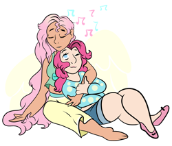 Size: 1024x873 | Tagged: safe, artist:bewarethemusicman, fluttershy, pinkie pie, human, chubby, female, flutterpie, freckles, humanized, lesbian, shipping, singing