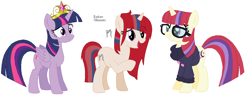 Size: 1132x432 | Tagged: safe, artist:creepysteeple, artist:goldengallows, moondancer, twilight sparkle, twilight sparkle (alicorn), alicorn, big crown thingy, family, female, jewelry, lesbian, magical lesbian spawn, offspring, parents:twidancer, regalia, shipping, simple background, twidancer, white background