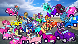 Size: 1280x720 | Tagged: safe, artist:徐詩珮, applejack, captain celaeno, fluttershy, glitter drops, moondancer, pinkie pie, princess skystar, queen novo, rainbow dash, rarity, songbird serenade, spring rain, starlight glimmer, sunburst, sunset shimmer, tempest shadow, trixie, twilight sparkle, earth pony, pegasus, pony, unicorn, my little pony: the movie, car, cutie mark, kart, mane six, mario kart, race track, stylistic suck