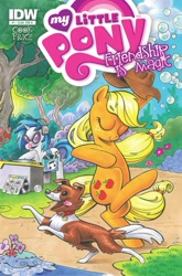 Size: 583x885 | Tagged: safe, artist:andypriceart, idw, applejack, dj pon-3, vinyl scratch, winona, earth pony, pony, unicorn, comic, cover, idw advertisement, official, official art, official comic, the hoof beats