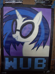 Size: 900x1200 | Tagged: safe, artist:iceroadlion, dj pon-3, vinyl scratch, pony, unicorn, painting, poster, wub