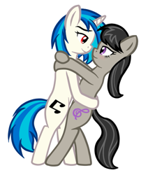 Size: 501x591 | Tagged: safe, artist:fearingfun, dj pon-3, octavia melody, vinyl scratch, earth pony, pony, unicorn, dancing, female, hug, lesbian, scratchtavia, shipping