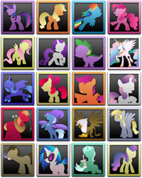 Size: 1024x1280 | Tagged: safe, artist:atomicgreymon, apple bloom, applejack, big macintosh, bon bon, derpy hooves, dj pon-3, doctor whooves, fluttershy, gilda, lyra heartstrings, pinkie pie, princess celestia, princess luna, rainbow dash, rarity, scootaloo, spike, sweetie belle, sweetie drops, trixie, twilight sparkle, vinyl scratch, alicorn, dragon, earth pony, griffon, pegasus, pony, unicorn, .zip file at source, blank flank, bow, cape, clothes, female, filly, flying, foal, grin, hair bow, hat, hooves, horn, icon, jewelry, lineless, male, mane six, mare, minimalist, mouth hold, open mouth, raised hoof, regalia, sitting, smiling, spread wings, stallion, standing, sunglasses, tiara, windows, wings