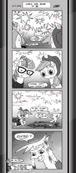 Size: 1451x3300 | Tagged: safe, artist:loreto-arts, applejack, gilda, moondancer, earth pony, pony, comic:friendship is innuendo, comic:friendship is innuendo vol. 2, comic, heart eyes, monochrome, wingding eyes