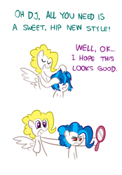 Size: 900x1293 | Tagged: safe, artist:willdrawforfood1, dj pon-3, surprise, vinyl scratch, pony, unicorn, g1, alternate hairstyle, ask surprise, g1 to g4, generation leap