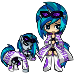 Size: 799x784 | Tagged: safe, artist:nekozneko, dj pon-3, vinyl scratch, pony, unicorn, clothes, dress, eared humanization, female, horned humanization, human ponidox, humanized, mare, simple background, tailed humanization