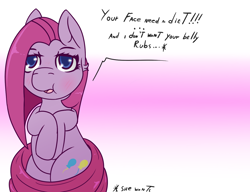 Size: 1300x1000 | Tagged: safe, artist:lazerblues, pinkie pie, earth pony, pony, bipedal, blushing, chubby, looking at you, pinkamena diane pie, solo