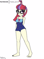 Size: 2121x2828 | Tagged: safe, artist:thealjavis, moondancer, better together, equestria girls, barefoot, clothes, costume swap, equestria girls-ified, feet, one-piece swimsuit, simple background, solo, swimsuit, white background