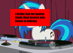 Size: 1480x1080 | Tagged: safe, dj pon-3, vinyl scratch, pony, unicorn, dubstep, meta, pony confession