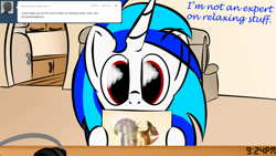 Size: 1100x619 | Tagged: safe, artist:abaddon41, dj pon-3, vinyl scratch, pony, unicorn, ask, blackmill, female, lesbian, scratchtavia, shipping