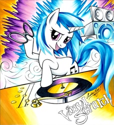 Size: 1024x1125 | Tagged: safe, artist:muffyn-man, dj pon-3, vinyl scratch, pony, unicorn, female, mare, solo, two toned mane, white coat