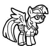 Size: 164x150 | Tagged: safe, artist:crazyperson, moondancer, alicorn, pony, fallout equestria, fallout equestria: commonwealth, alicornified, black and white, fanfic art, female, glasses, grayscale, hooves, horn, mare, monochrome, moondancercorn, picture for breezies, race swap, simple background, solo, transparent background, wings