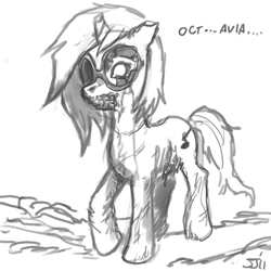 Size: 1280x1280 | Tagged: safe, artist:johnjoseco, dj pon-3, vinyl scratch, pony, unicorn, zombie, grayscale, monochrome, solo