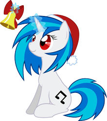 Size: 855x972 | Tagged: safe, artist:deonna2018, artist:nazoth, dj pon-3, vinyl scratch, pony, unicorn, bell, bow, hat, jingle bells, levitation, magic, ribbon, santa hat, solo