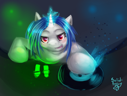 Size: 676x507 | Tagged: safe, artist:trojan-pony, dj pon-3, vinyl scratch, pony, unicorn, female, mare, solo, two toned mane, white coat