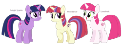 Size: 1075x405 | Tagged: safe, artist:eeveepikachuchan, lovestruck, moondancer, twilight sparkle, unicorn twilight, pony, unicorn, alternate design, base used, female, headcanon, mare