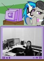 Size: 563x770 | Tagged: safe, dj pon-3, octavia melody, vinyl scratch, earth pony, pony, unicorn, chikayo fukuda, composer, cyberconnect2, exploitable meme, female, lesbian, meme, music, scratchtavia, shipping, tv meme