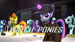 Size: 1920x1080 | Tagged: safe, artist:fd-daylight, bon bon, derpy hooves, lyra heartstrings, minuette, moondancer, soarin', spitfire, sweetie drops, twilight sparkle, pony, 3d, clothes, crossover, source filmmaker, trenchcoat, watch dogs