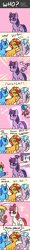 Size: 500x4135 | Tagged: safe, artist:tzc, derpy hooves, minuette, moondancer, pinkie pie, rainbow dash, rarity, sci-twi, silverstream, spike, sunset shimmer, twilight sparkle, twilight sparkle (alicorn), alicorn, classical hippogriff, hippogriff, pony, unicorn, age of empires, alicornified, comb, comic, female, glasses, glitter, guessing game, hair dryer, imitation, mare, race swap, recolor, scitwilicorn, smiling, sunglasses, tree of harmony, treelight sparkle, wololo