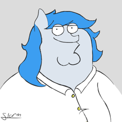 Size: 519x519 | Tagged: safe, oc, oc only, oc:stormpone, bad, bedroom eyes, chubby, family guy, gray background, looking at you, peter griffin, simple background, smiling, solo, wtf