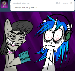 Size: 632x598 | Tagged: safe, artist:frustratedoctavia, dj pon-3, octavia melody, vinyl scratch, earth pony, pony, unicorn, ask, justin bieber, torture