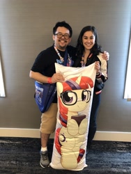 Size: 3024x4032 | Tagged: safe, artist:moozua, moondancer, human, babscon 2019, body pillow design, convention, irl, irl human, kazumi evans, photo