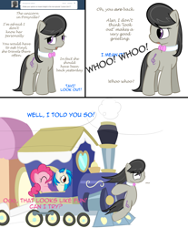 Size: 1775x2146 | Tagged: safe, artist:erthilo, dj pon-3, octavia melody, pinkie pie, vinyl scratch, earth pony, pony, unicorn, ask, ask octavia, comic, female, friendship express, locomotive, mare, surprised, train, tumblr