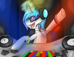 Size: 1700x1300 | Tagged: safe, artist:kyroking, dj pon-3, vinyl scratch, pony, unicorn, headphones, turntable