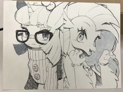 Size: 2048x1536 | Tagged: safe, artist:30clock, moondancer, silverstream, hippogriff, pony, unicorn, female, glasses, mare, traditional art