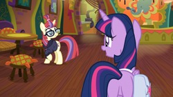 Size: 1920x1080 | Tagged: safe, screencap, moondancer, twilight sparkle, twilight sparkle (alicorn), alicorn, pony, the point of no return, discovery family logo, plot, saddle bag, the tasty treat, twibutt