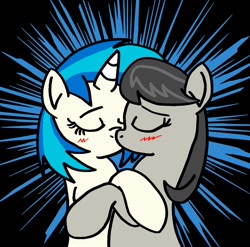 Size: 1495x1476 | Tagged: safe, artist:dragonblood6400, dj pon-3, octavia melody, vinyl scratch, earth pony, pony, unicorn, female, kissing, lesbian, scratchtavia, shipping