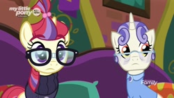 Size: 1920x1080 | Tagged: safe, screencap, first folio, moondancer, pony, the point of no return, cushion, duo, glasses, the tasty treat