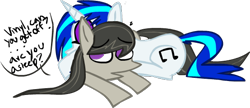 Size: 554x240 | Tagged: safe, artist:ghost, dj pon-3, octavia melody, vinyl scratch, earth pony, pony, unicorn, black mane, female, gray coat, horn, mare, two toned mane, white coat