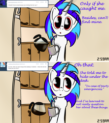 Size: 1100x1246 | Tagged: safe, artist:abaddon41, dj pon-3, vinyl scratch, pony, unicorn, ask vinyl and octavia, female, horn, mare, white coat