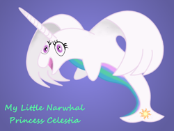 Size: 1000x750 | Tagged: safe, artist:toastiestzombie, princess celestia, narwhal, open mouth, smiling, species swap, spread wings, wings