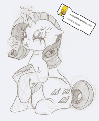 Size: 715x874 | Tagged: safe, artist:ravenpuff, rarity, pony, unicorn, chubby, comfort eating, crying, eating, food, ice cream, makeup, running makeup, solo, traditional art