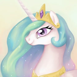 Size: 600x600 | Tagged: safe, artist:mazzy-elf, princess celestia, alicorn, pony, crown, female, horn, mare, solo