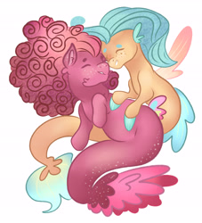 Size: 4958x5469 | Tagged: safe, artist:bewarethemusicman, pinkie pie, princess skystar, earth pony, pony, seapony (g4), my little pony: the movie, absurd resolution, alternate hairstyle, chubby, female, freckles, lesbian, shipping, skypie