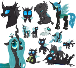 Size: 1024x922 | Tagged: safe, artist:mobubbles, oc, oc only, oc:corvus, oc:corvus hooves, oc:crann taca, oc:king corvus, oc:kyle, oc:queen crann, oc:rosemary, changeling, changeling larva, changeling queen, blue eyes, brother and sister, bust, changeling hive, changeling king, changeling kingdom, changeling oc, changeling queen oc, chubby, chubby changeling, cuteling, daughter of chrysalis, father and child, father and daughter, father and son, female, green pillow, heart, heart pillow, hive, horn, king, larva, male, mother and child, mother and daughter, mother and son, oc x oc, parent and child, pillow, polka dots, profile, queen, red stitch, shipping, siblings, wings