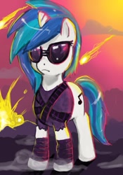 Size: 552x787 | Tagged: safe, artist:johnjoseco, artist:pepperleopard, dj pon-3, vinyl scratch, pony, unicorn, clothes, comet, cutie mark, epic, female, hooves, horn, mare, solo, sunglasses