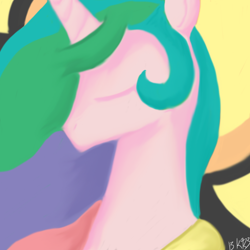 Size: 2000x2000 | Tagged: safe, artist:bloodkiaser923, princess celestia, alicorn, pony, female, high res, horn, mare, multicolored mane, solo, white coat