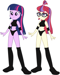 Size: 1300x1629 | Tagged: safe, artist:invisibleink, artist:marcusvanngriffin, artist:xebck, moondancer, twilight sparkle, equestria girls, belly button, boots, clothes, elbow pads, knee pads, midriff, shoes, simple background, sports, sports bra, sports panties, transparent background, vector, wrestler, wrestling
