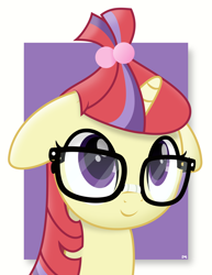 Size: 6146x7972 | Tagged: safe, artist:potato22, moondancer, pony, unicorn, abstract background, bust, cute, dancerbetes, female, floppy ears, glasses, mare, portrait, simple background, solo